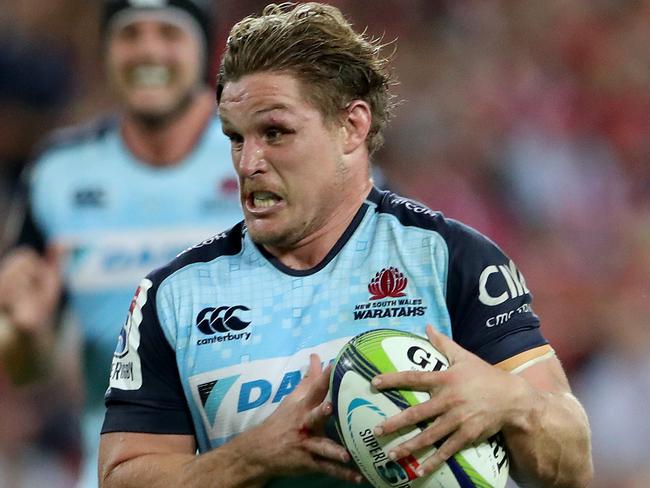 Michael Hooper of NSW scores a try during the Super Rugby game between the Queensland Reds and the NSW Waratahs. Pic Darren England.
