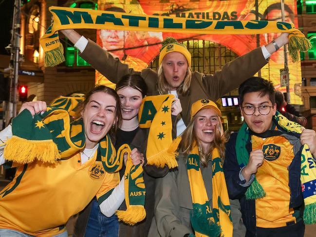 FIFA WomenÃs World Cup. Matildas fans celebrate after their win against Canada. Picture: Ian Currie