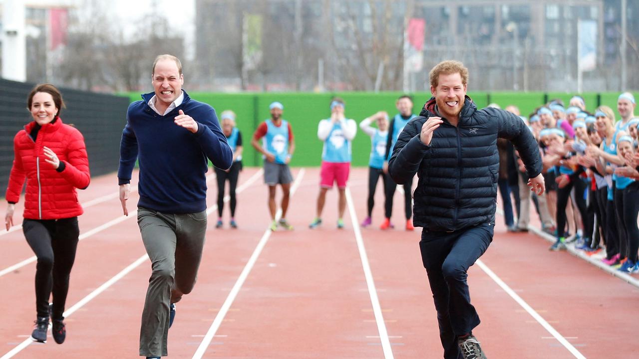 Kate, William and Harry in 2017. Picture: Alastair Grant/AFP