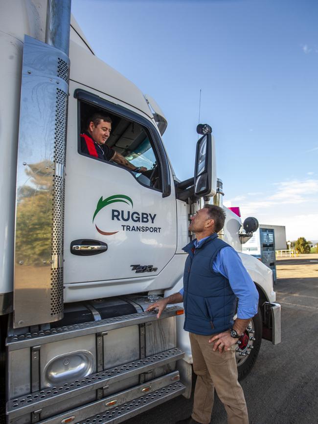 Matt talks to a driver of one of Rugby Farm’s 25 trucks.