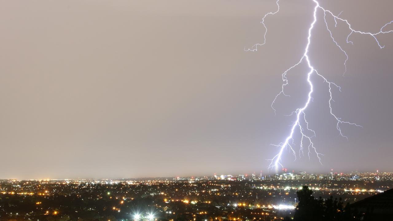 Lightning during the storm over Adelaide. Picture: Shane Harris/ARCH Imagery