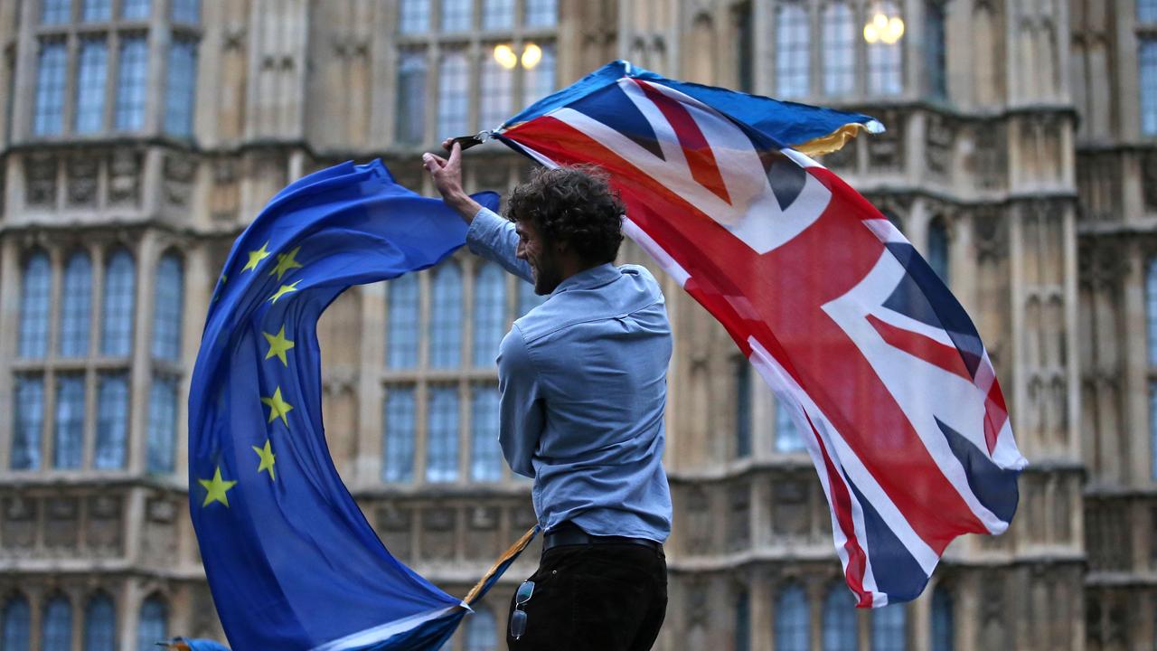 An anti-Brexit protester expresses support for the Eurpean Union in 2020. Picture: AFP