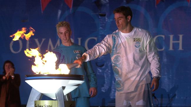 Brad Fittler lights the cauldron at Parramatta Park on September 12. Picture Nathan Edwards/News Corp