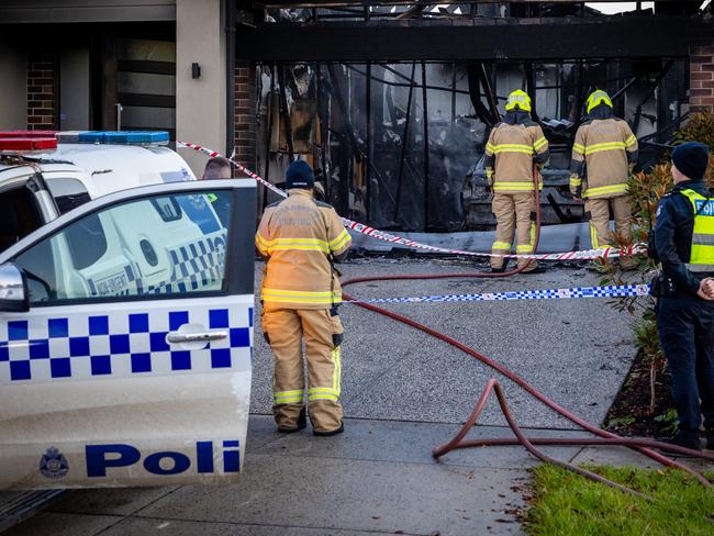 Police and fire crews investigate on Tuesday morning. Picture: Jake Nowakowski