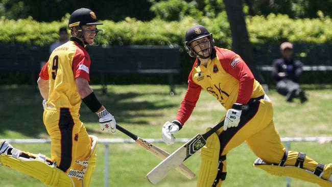 Premier Cricket: Melbourne v St Kilda. St Kilda batsmen Edward Newman and Michael De Iacovo. Picture: Valeriu Campan