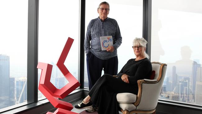 Artist Mary Schepisi, pictured with husband filmmaker Fred Schepisi, is overseeing an art auction raising money for prostate cancer patients. Picture: Aaron Francis