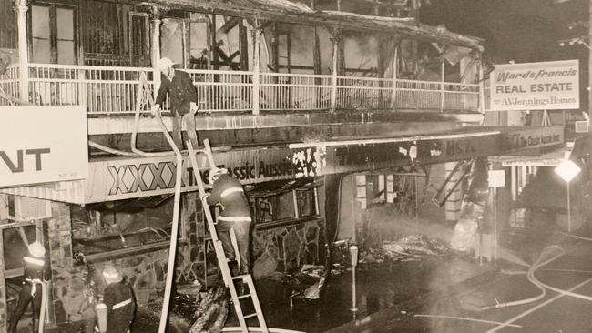 On Sunday August 6, 1989, fire destroyed the popular Tatts Hotel.