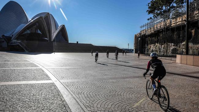 The Sydney Opera House was almost deserted on Sunday after the NSW government imposed a two-week lockdown. Picture: NCA NewsWire/Flavio Brancaleone