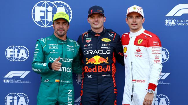 Ferrari’s Charles Leclerc (right) initially had third place before being demoted by the stewards. Photo by Mark Thompson/Getty Images