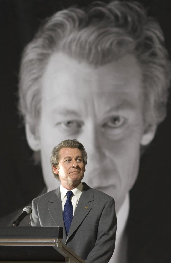 Larger than life … actor Richard Roxburgh as former Prime Minister Bob Hawke, in a scene from Ten telemovie, Hawke. Picture: Supplied/Ten