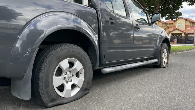 More than 40 vehicles were damaged in a tyre-slashing spree in Moonee Ponds on September 29. Picture: Liam Beatty.