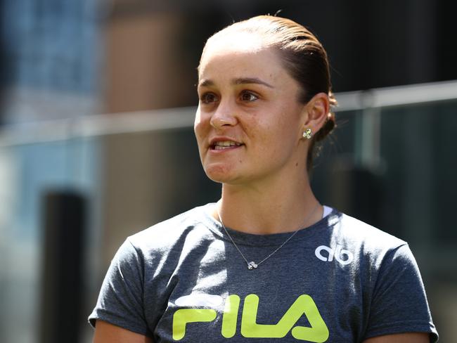 BRISBANE, AUSTRALIA - MARCH 24: Ash Barty speaks to the media during a press conference at the Westin on March 24, 2022 in Brisbane, Australia. Barty announced her retirement from tennis yesterday at age 25 and ranked number one in the world. (Photo by Chris Hyde/Getty Images)