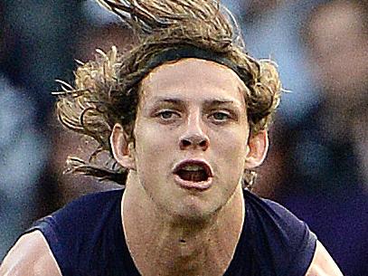 SPORT - AFL Round 14 Fremantle Dockers v Brisbane Lions, Domain Stadium, Perth. Photo by Daniel Wilkins. PICTURED - Fremantle's Nathan Fyfe marks in front of Brisbane's Daniel Rich