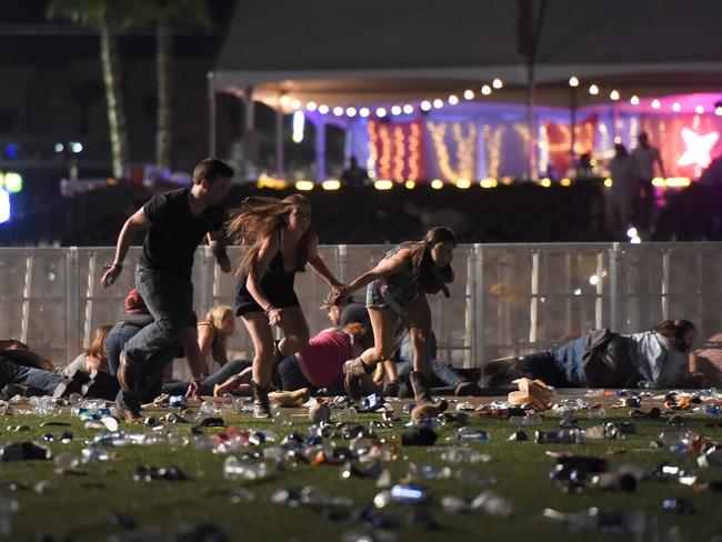 People run from the Route 91 Harvest country music festival. Picture: David Becker/Getty Images