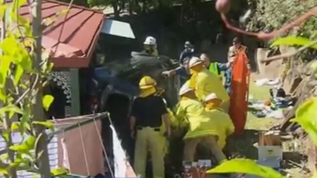 Emergency services at the crash scene on the Gold Coast. Picture: Channel 9