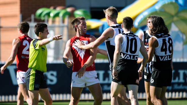  Todd Marshall throws his weight around for Port in the SANFL. Picture: AAP Image/ Morgan Sette