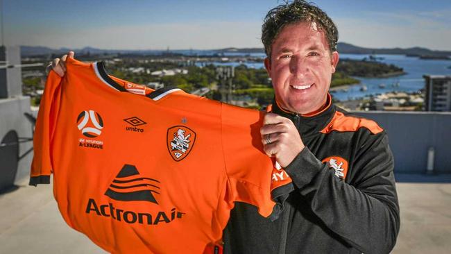 BLUE SKIES FOR ROAR: Brisbane head coach Robbie Fowler poses for photographs on the top of the Oaks Grand Hotel in Gladstone&#39;s CBD. Picture: Matt Taylor GLA250719ROAR