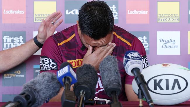 An emotional Alex Glenn tells the world he is done with NRL. Picture: Liam Kidston