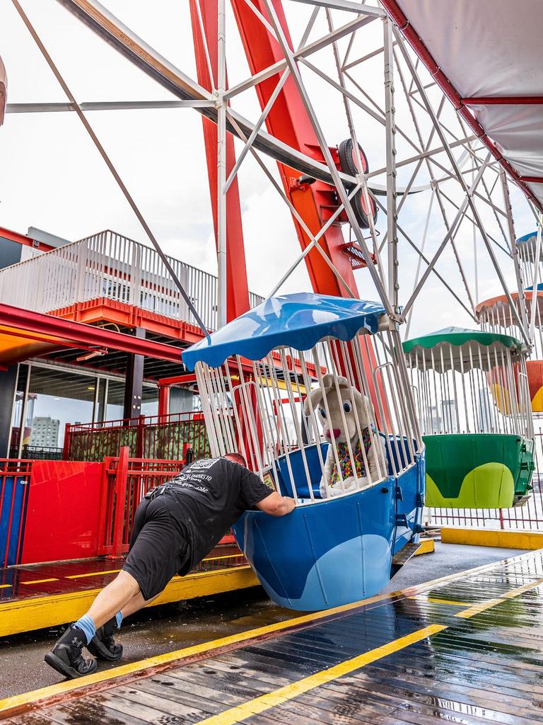 World record holder for fastest man to rotate a ferris wheel by hand, Australia's Troy Conley-Magnusson, who set the record at Luna Park, Sydney in 2023. Picture: Guinness World Records/Tenille Salmon