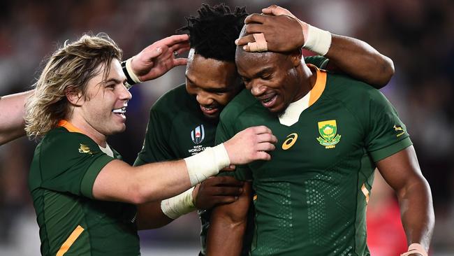 Makazole Mapimpi scored South Africa’s first ever try in a World Cup final. Picture: AFP