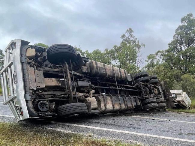 A truck blocks the Bruce Hwy between Rockhampton and Mackay.