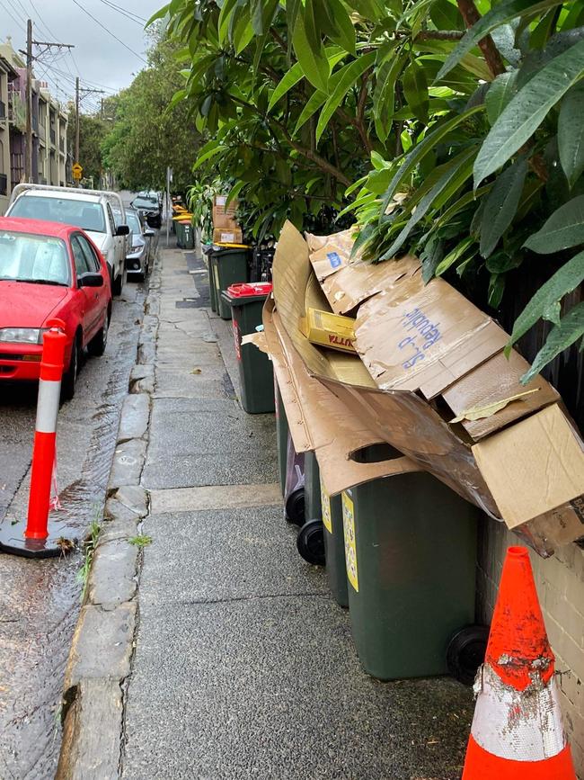 Rubbish overflows on the streets of Newtown in Sydney's inner west. Picture: Supplied