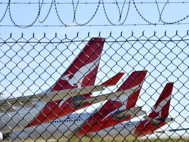 Grounded Qantas aircraft at Brisbane Airport. Picture: AAP