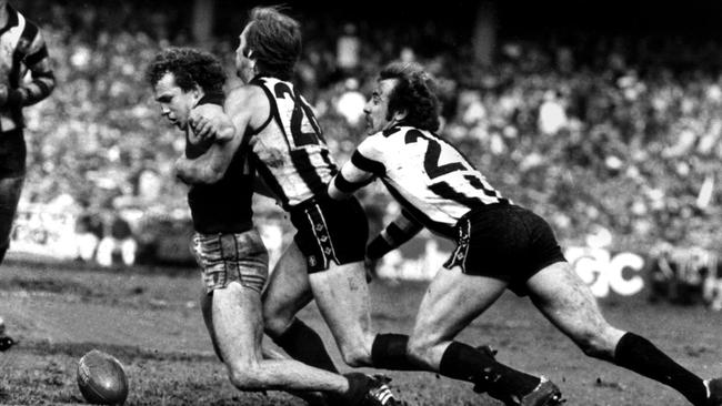 Buckley is tackled in the 1979 Grand Final against Collingwood.