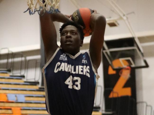 Mobarede Akingbade dunks for Casey Cavaliers at the 2024 Basketball Australia Under-14 Club Championships. Picture: Basketball Australia