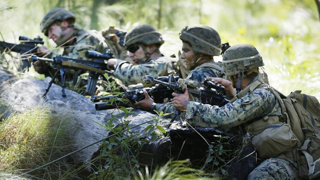 US Army Soldiers on the ground during Operation Talisman Sabre in Shoalwater Bay. Pictures: Lachie Millard