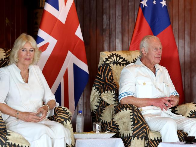 Charles and Camilla during an official Royal 'Ava ceremonial' welcome at the National University of Samoa in Apia, Samoa. Picture: Getty Images