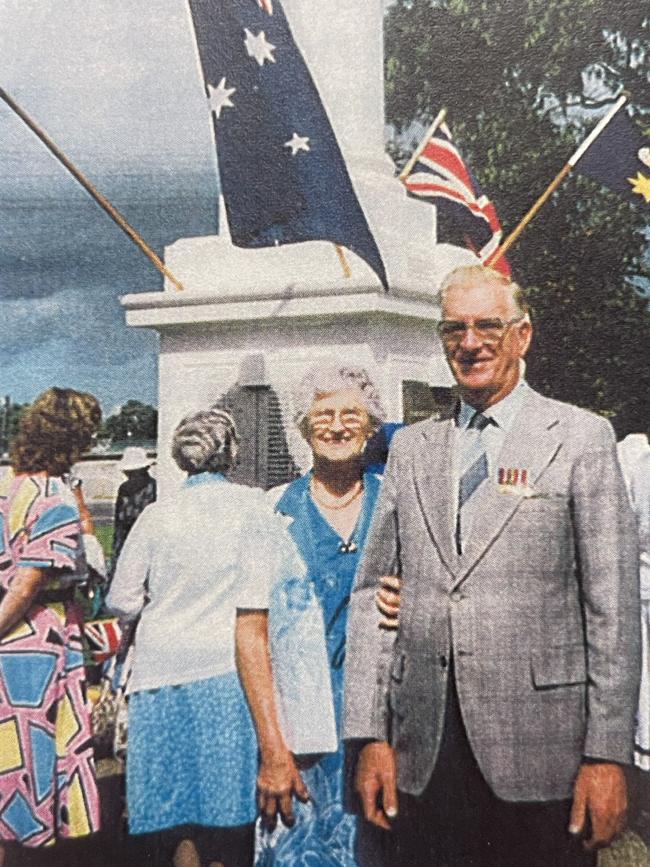 Ronald Spence and his wife during Anzac Day celebrations, 2000. Picture: Supplied.