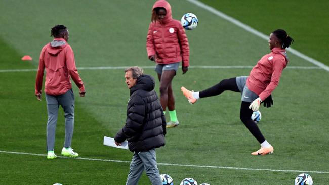 Coach Randy Waldrum and his Nigeria team prepare to meet the Matildas. Picture: William WEST / AFP