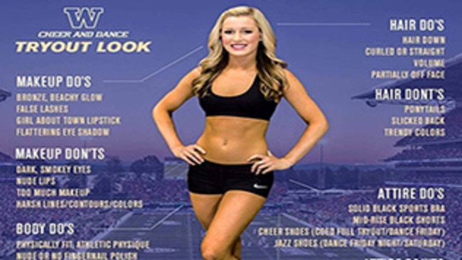 The controversial University of Washington cheerleader tryout advert.