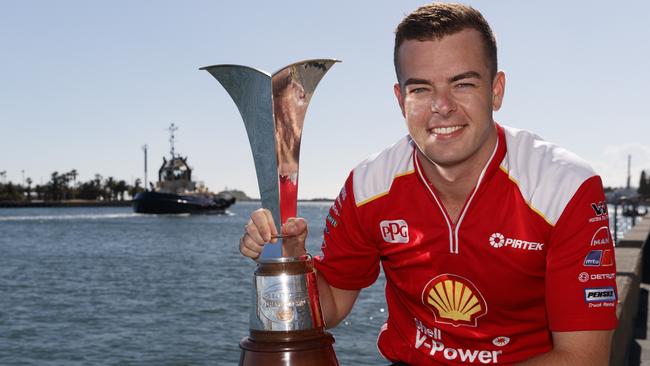 Scott McLaughlin with the 2018 Supercars championship trophy. Picture: Mark Horsburgh