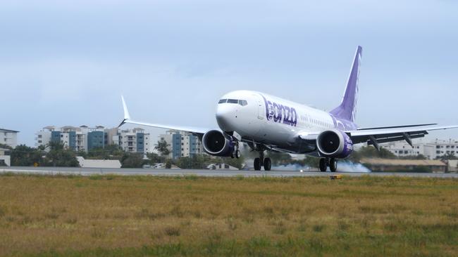 New budget airline Bonza has welcomed its first aircraft to Australian soil, a Boeing 737 Max 8. Picture: Supplied.