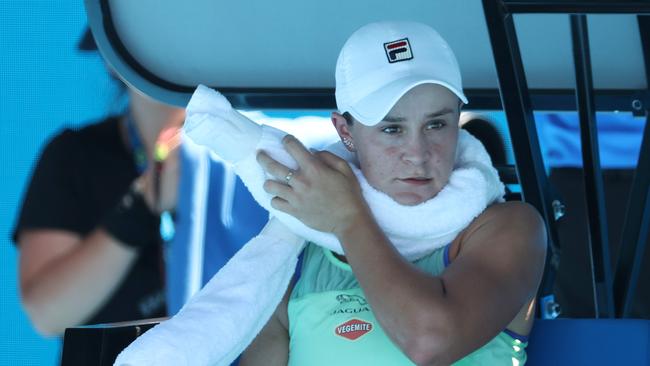 Ash Barty melted in the heat against Sofia Kenin. Picture: Michael Klein