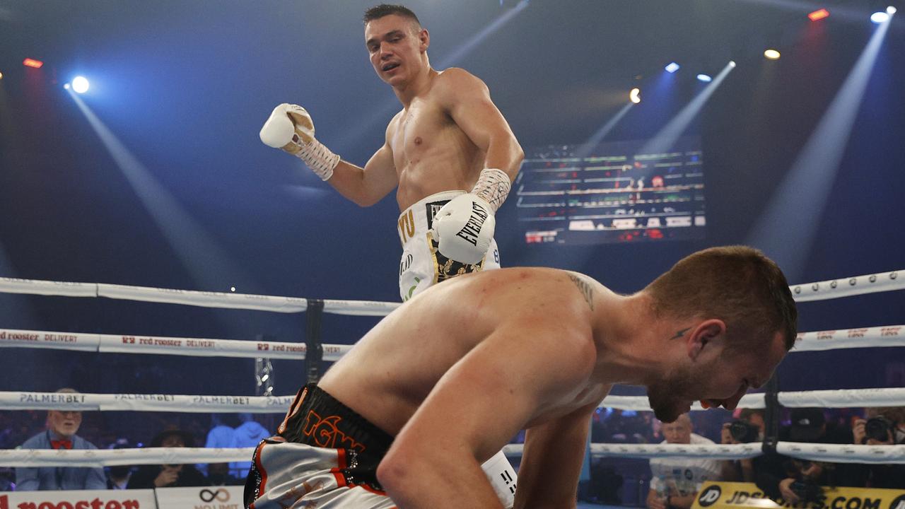 Tszyu after dropping Stevie Spark in Newcastle. Picture: Getty Images