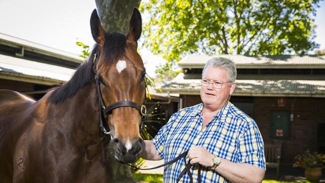 Libertini pictured with trainer Anthony Cummings in stables at Randwick. Picture: Dylan Robinson