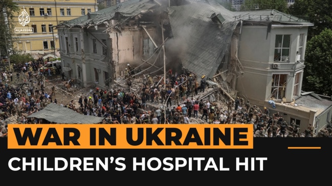 Missile hits Kyiv children’s hospital amid barrage of Russian strikes