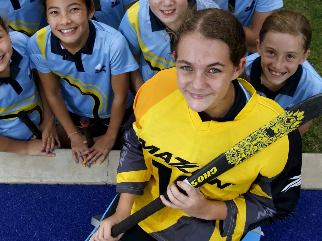 Under 13's division one goalie Rhiannon Forbes 13, and team members who will be competing in the U13 State Hockey Championships PICTURE: ANNA ROGERS