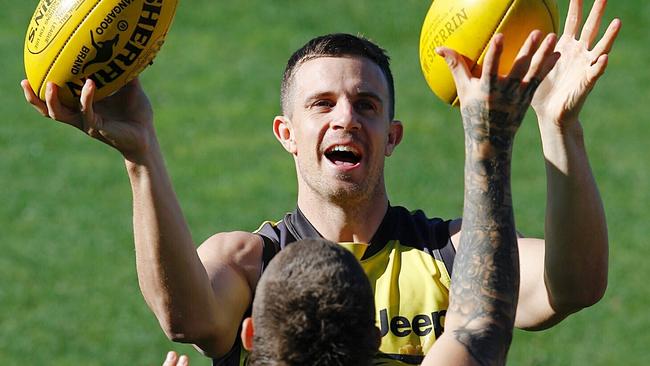 Brett Deledio and Dustin Martin during training this week. Picture: Michael Klein