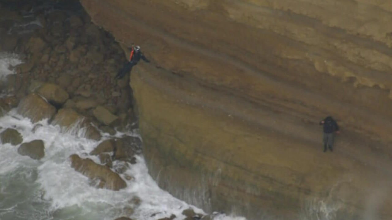 Dramatic moment man saved from cliff face on Great Ocean Road