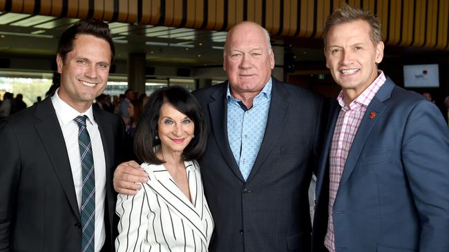 The Advertiser Sunday Mail Foundation AFL season launch at Adelaide Oval: Gavin Wanganeen, Angela Condous, Mark Maclure and Mark Soderstrom. Picture: Naomi Jellicoe