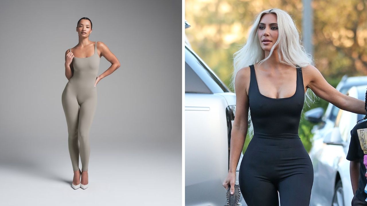 Square Neck Low Back Cat Suit with Kim K. Picture SKIMS