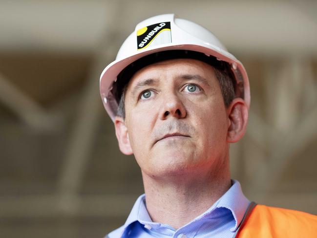 Chief Minister Michael Gunner inspects progress on a $10.3 million hall at Darwin Middle School on Tuesday. Picture: Keri Megelus