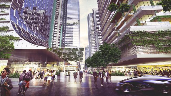 An artist’s impression by Urbis about how a future Brisbane CBD street could look.  