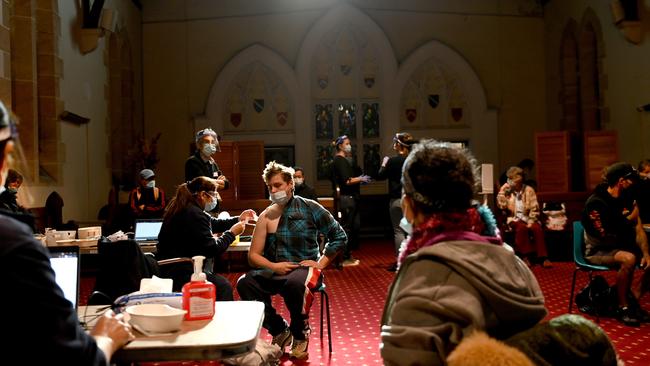 Rough sleepers and homeless people are vaccinated at The Rev Bill Crews Foundation in Ashfield, in Sydney’s inner west. Picture: NCA NewsWire/Jeremy Piper