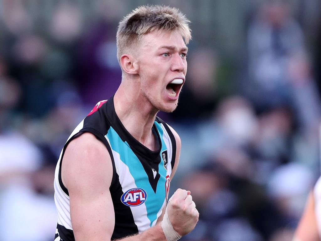 The Power held Carlton goalless in the second half. (Photo by Sarah Reed/AFL Photos via Getty Images)