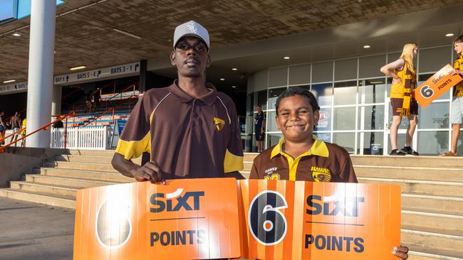 Martin Campbell and Setona Shields at the Gold Coast Suns v Hawthorn AFL match at TIO Stadium. Picture: Pema Tamang Pakhrin
